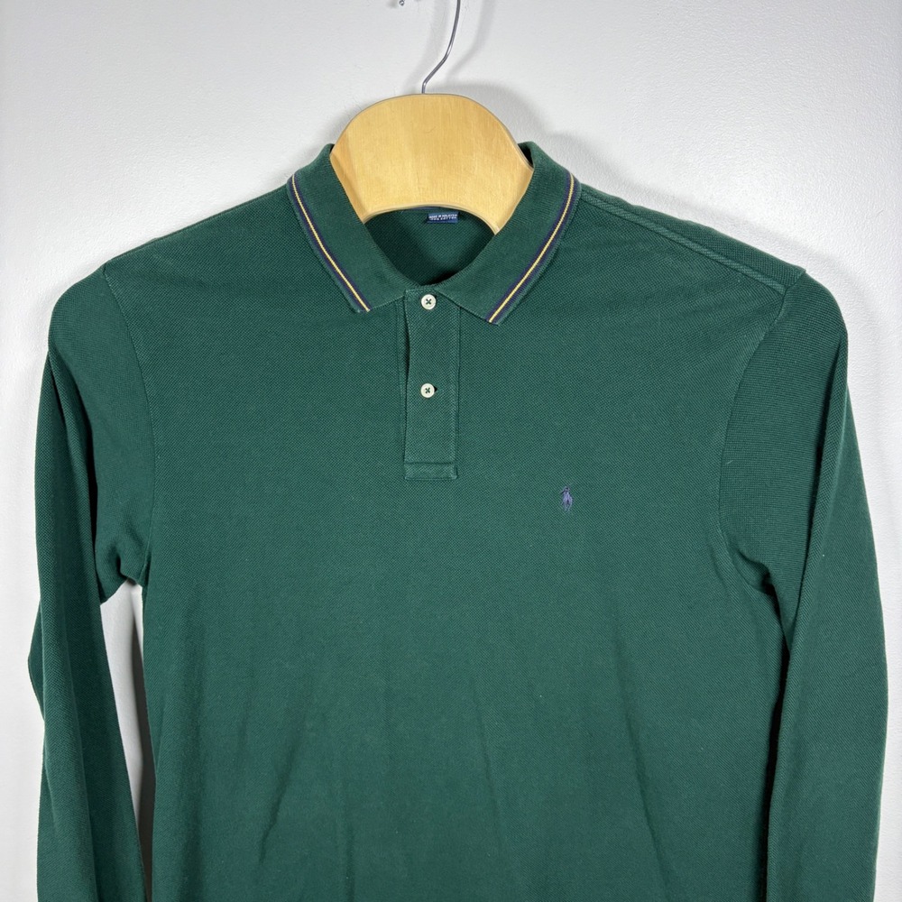 Polo Ralph Lauren Mens XL‎ Hunter Green Long Sleeve Tipped Pique Polo Shirt